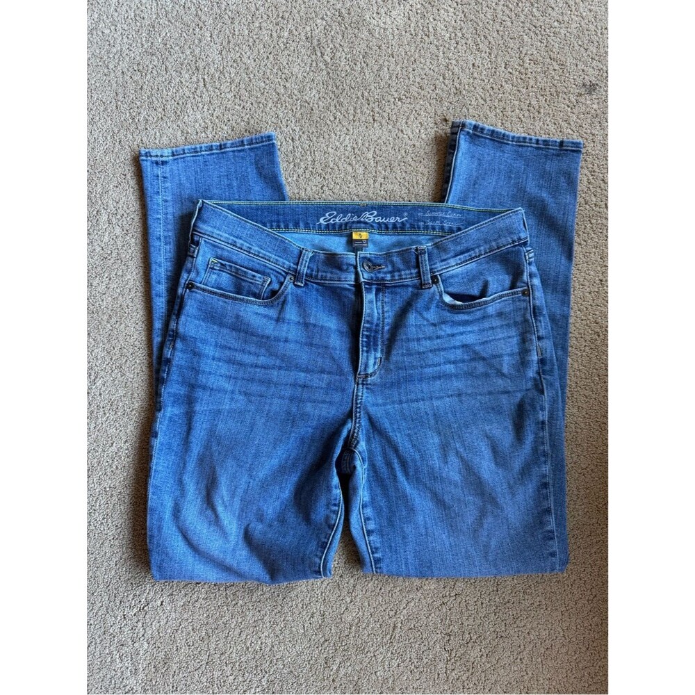 Eddie Bauer Curvy Slim Straight Jeans Women’s Size 12 Mid Rise Stretch Denim